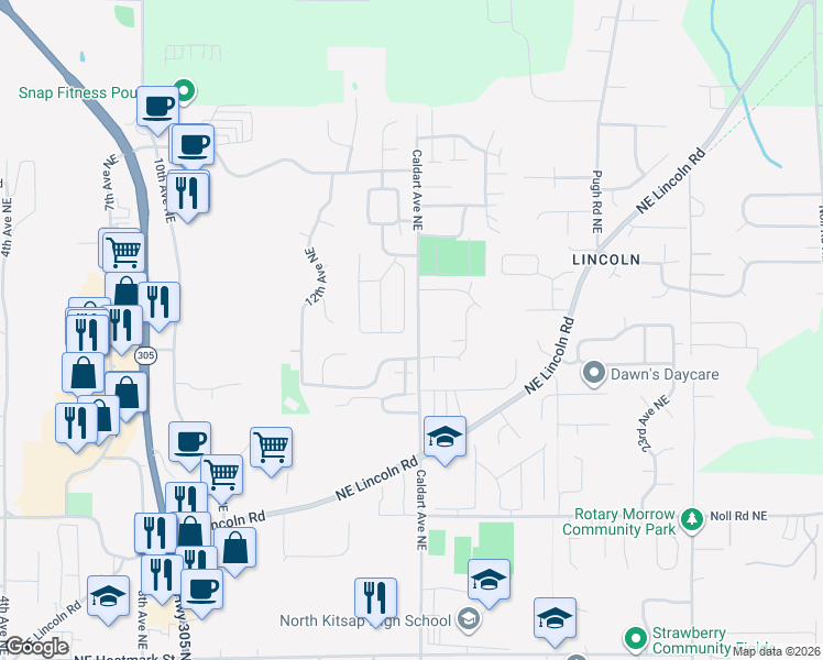 map of restaurants, bars, coffee shops, grocery stores, and more near 19750 Mosjon Circle Northeast in Poulsbo