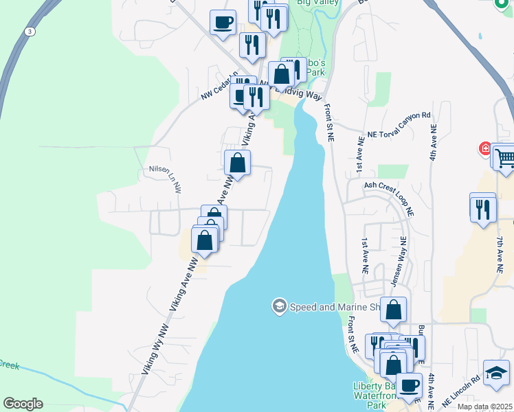 map of restaurants, bars, coffee shops, grocery stores, and more near 420 Northwest Liberty Road in Poulsbo
