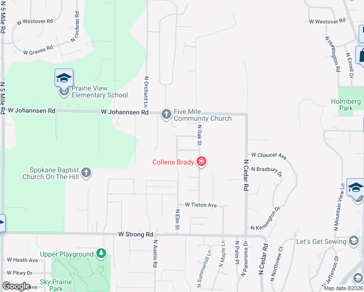 map of restaurants, bars, coffee shops, grocery stores, and more near 1726 W Rain Ln in Spokane