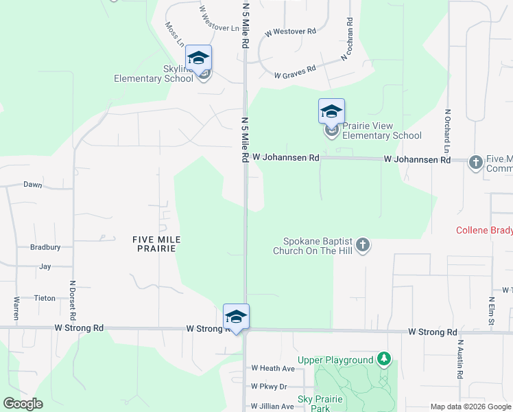 map of restaurants, bars, coffee shops, grocery stores, and more near 9216 North 5 Mile Road in Spokane