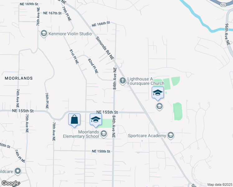 map of restaurants, bars, coffee shops, grocery stores, and more near 8403 Northeast 156th Street in Kenmore