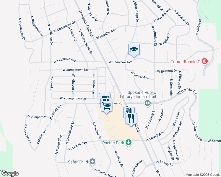 map of restaurants, bars, coffee shops, grocery stores, and more near 9212 North Coursier Lane in Spokane