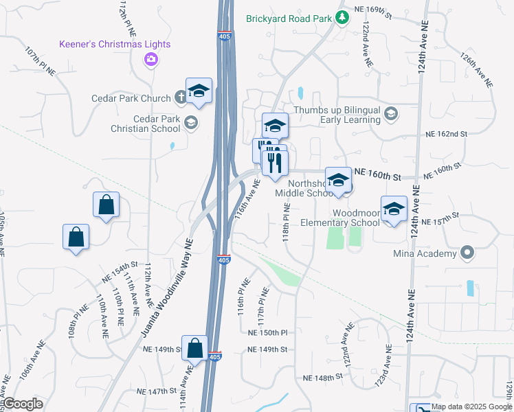 map of restaurants, bars, coffee shops, grocery stores, and more near 15700 116th Avenue Northeast in Bothell