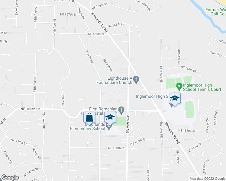 map of restaurants, bars, coffee shops, grocery stores, and more near 8140 NE 157th St in Kenmore