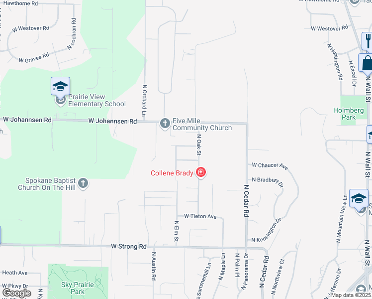 map of restaurants, bars, coffee shops, grocery stores, and more near 1717 West Cimarron Lane in Spokane