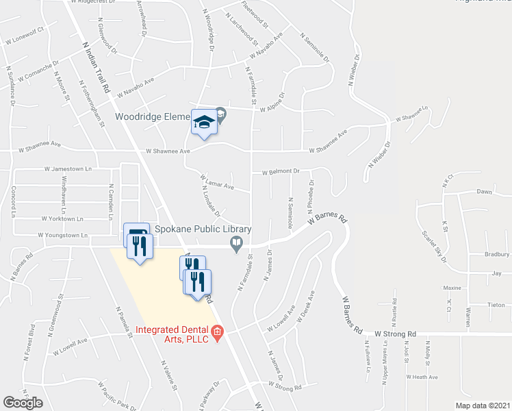 map of restaurants, bars, coffee shops, grocery stores, and more near 9314 North Farmdale Street in Spokane