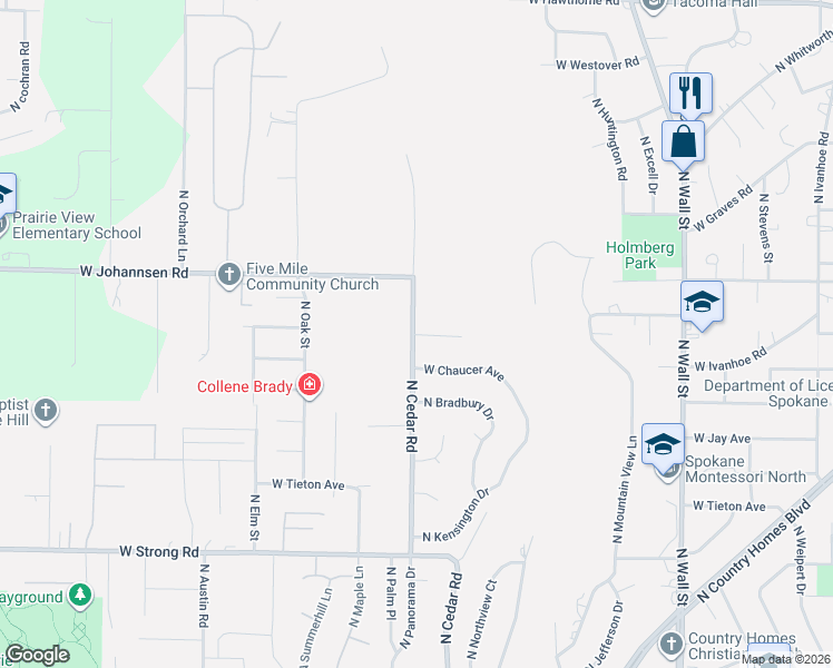 map of restaurants, bars, coffee shops, grocery stores, and more near 1320 West Chaucer Avenue in Spokane