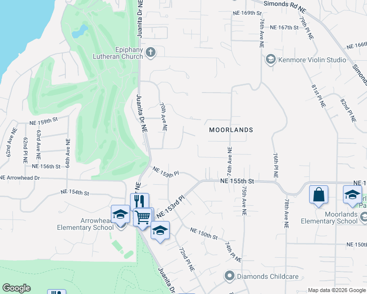 map of restaurants, bars, coffee shops, grocery stores, and more near 15605 72nd Avenue Northeast in Kenmore