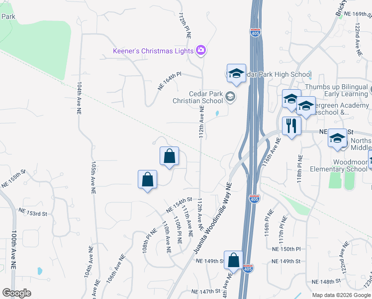 map of restaurants, bars, coffee shops, grocery stores, and more near 15717 111th Avenue Northeast in Bothell