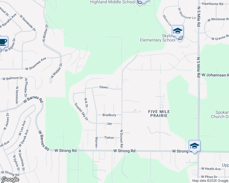 map of restaurants, bars, coffee shops, grocery stores, and more near 9406 Evening Court in Spokane