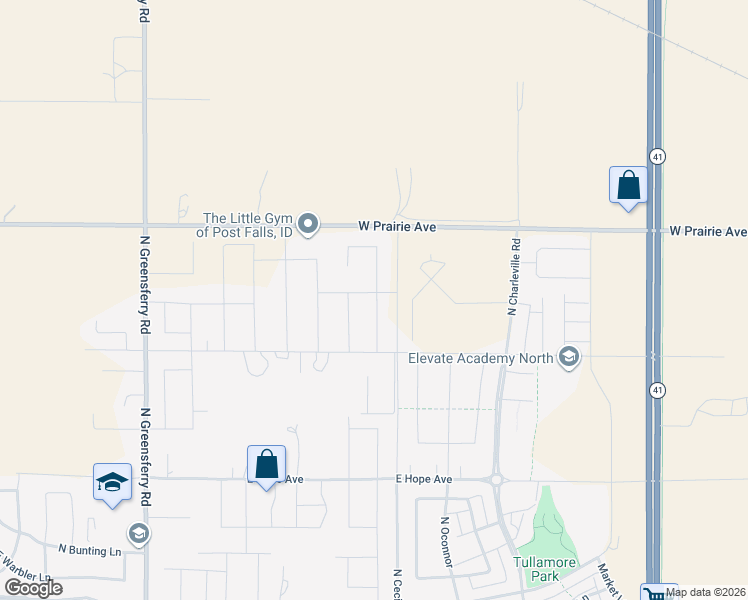 map of restaurants, bars, coffee shops, grocery stores, and more near 8990 West Prairie Avenue in Post Falls