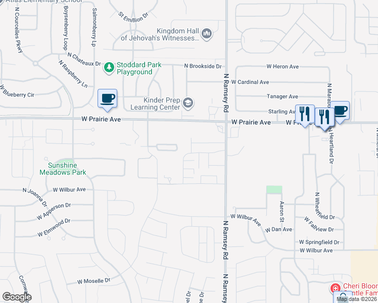 map of restaurants, bars, coffee shops, grocery stores, and more near 1820 West Prairie Avenue in Coeur d'Alene