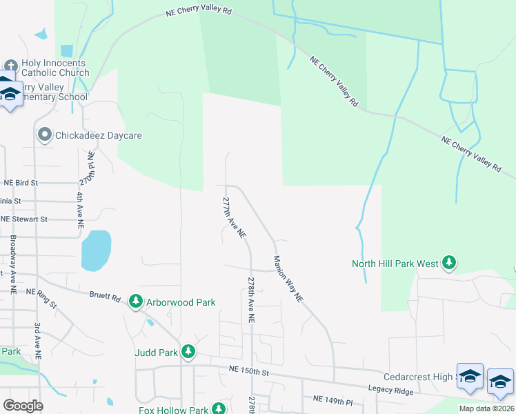 map of restaurants, bars, coffee shops, grocery stores, and more near 15920 Manion Way Northeast in Duvall
