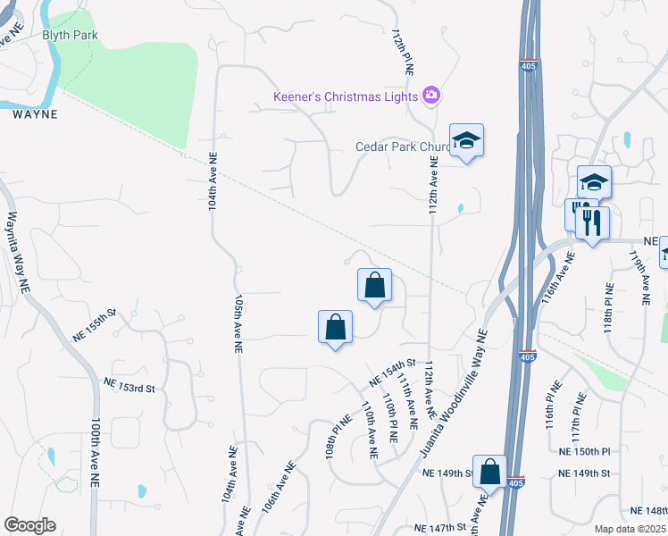 map of restaurants, bars, coffee shops, grocery stores, and more near 15918 111th Avenue Northeast in Bothell