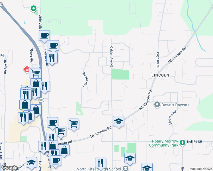 map of restaurants, bars, coffee shops, grocery stores, and more near 19841 Mosjon Circle Northeast in Poulsbo