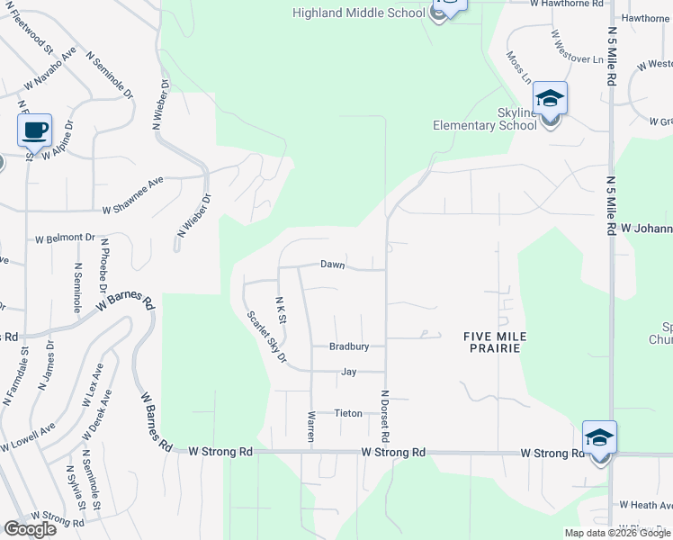 map of restaurants, bars, coffee shops, grocery stores, and more near 9407 Dawn Court in Spokane