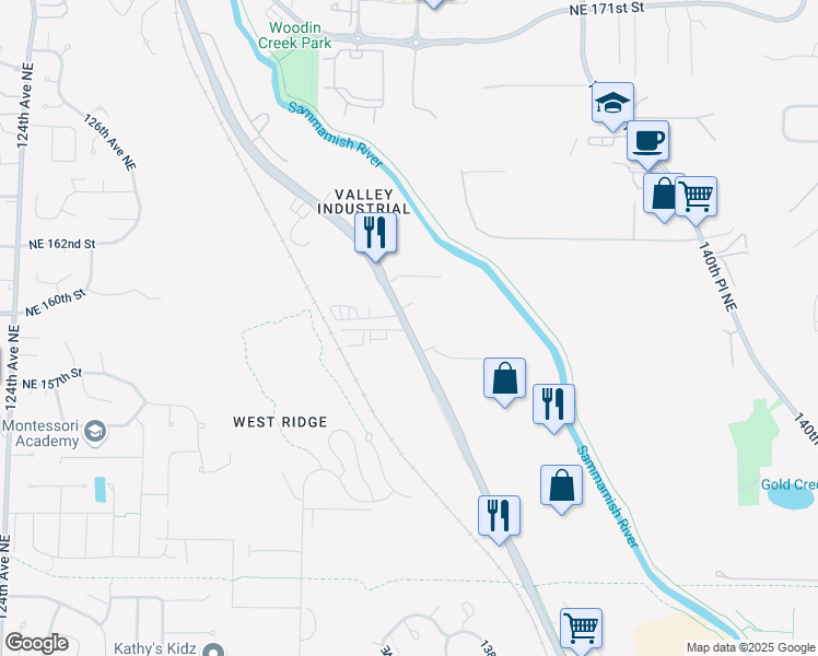 map of restaurants, bars, coffee shops, grocery stores, and more near Highway 202 in Woodinville