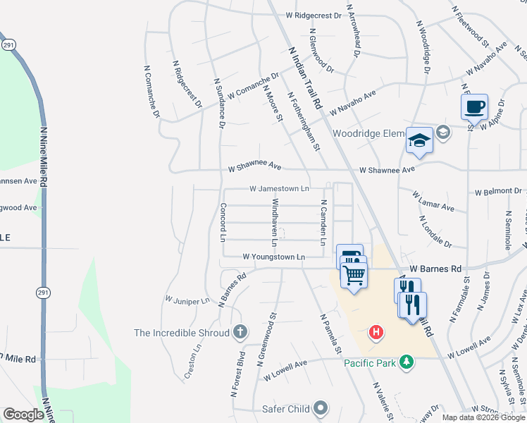 map of restaurants, bars, coffee shops, grocery stores, and more near 5702 West Georgetown Lane in Spokane