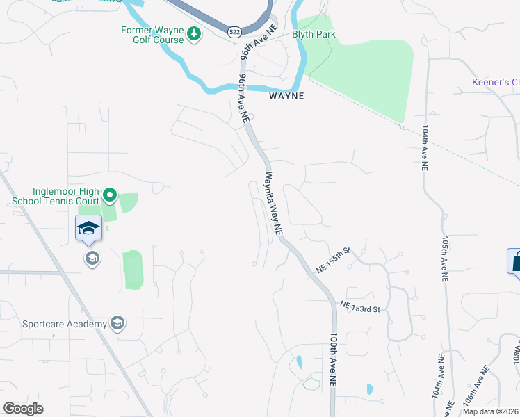 map of restaurants, bars, coffee shops, grocery stores, and more near 15917 Waynita Way Northeast in Bothell
