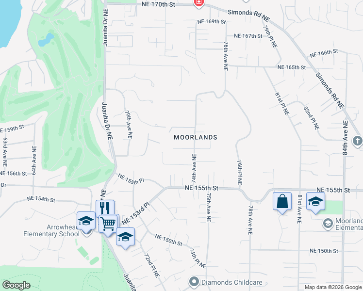 map of restaurants, bars, coffee shops, grocery stores, and more near 7230 Northeast 158th Street in Kenmore