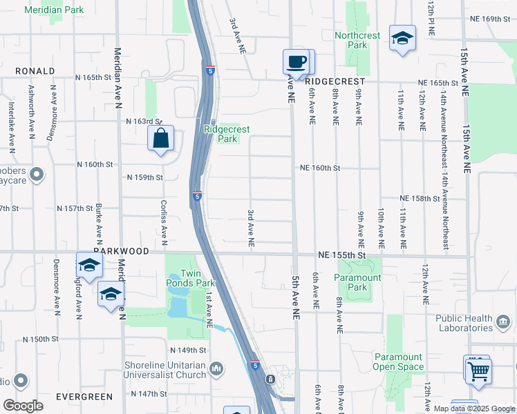 map of restaurants, bars, coffee shops, grocery stores, and more near 15723 3rd Avenue Northeast in Shoreline