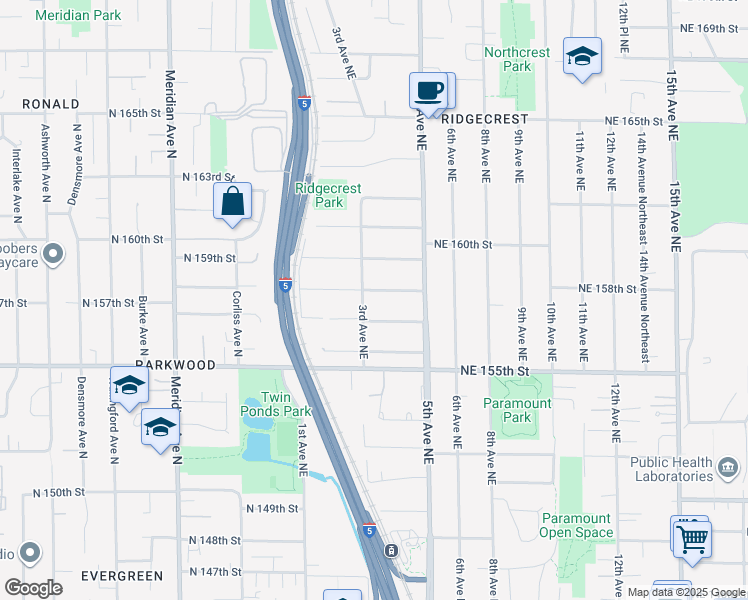 map of restaurants, bars, coffee shops, grocery stores, and more near 15723 3rd Avenue Northeast in Shoreline