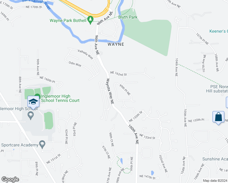 map of restaurants, bars, coffee shops, grocery stores, and more near 15827 98th Avenue Northeast in Bothell