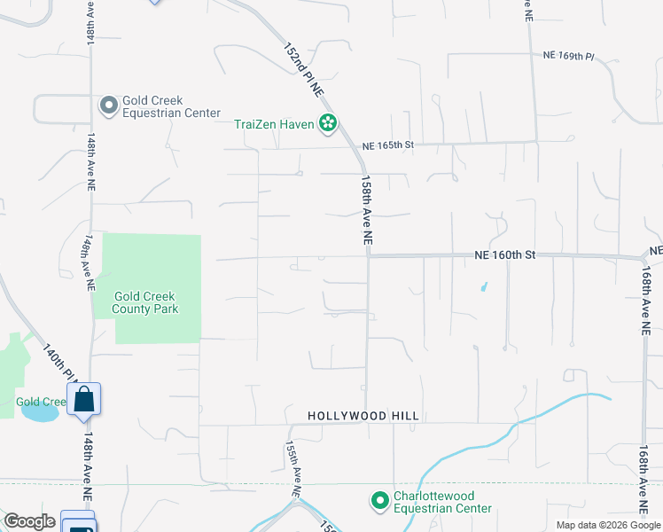 map of restaurants, bars, coffee shops, grocery stores, and more near 15625 Northeast 160th Street in Woodinville