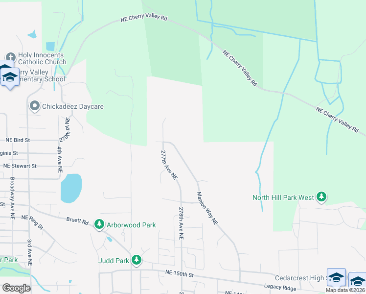 map of restaurants, bars, coffee shops, grocery stores, and more near 15920 Manion Way Northeast in Duvall