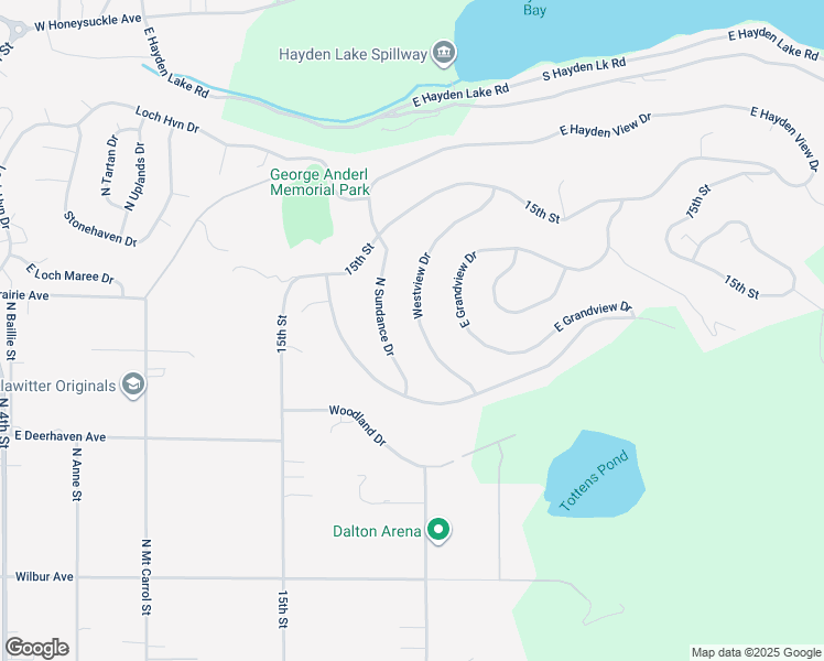 map of restaurants, bars, coffee shops, grocery stores, and more near 7973 North Westview Drive in Coeur d'Alene