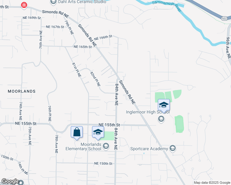 map of restaurants, bars, coffee shops, grocery stores, and more near 8254 Northeast 159th Street in Kenmore