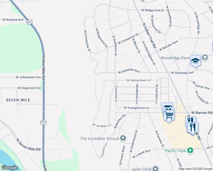 map of restaurants, bars, coffee shops, grocery stores, and more near 9318 North Linden Lane in Spokane