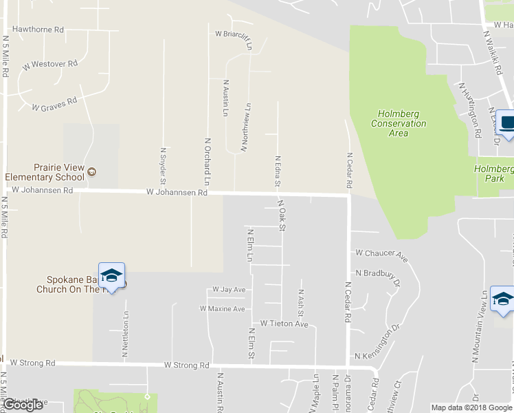 map of restaurants, bars, coffee shops, grocery stores, and more near 1809 West Johannsen Road in Spokane