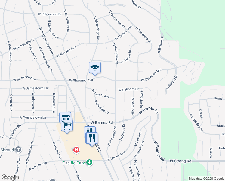 map of restaurants, bars, coffee shops, grocery stores, and more near 9410 North Farmdale Street in Spokane