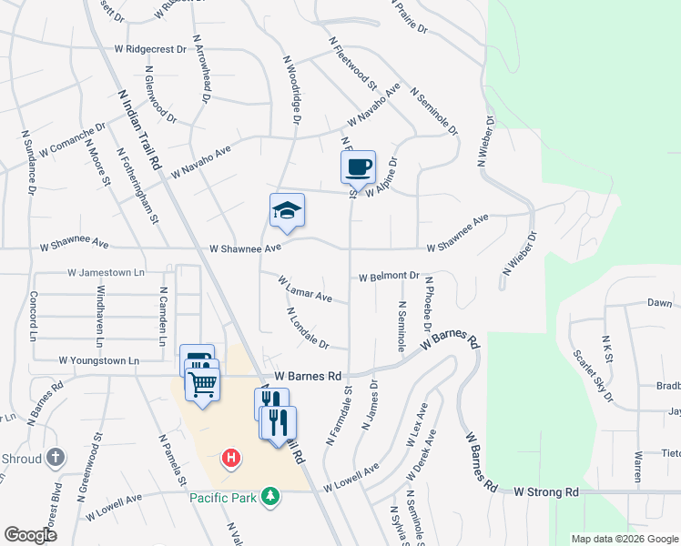 map of restaurants, bars, coffee shops, grocery stores, and more near 9410 North Farmdale Street in Spokane