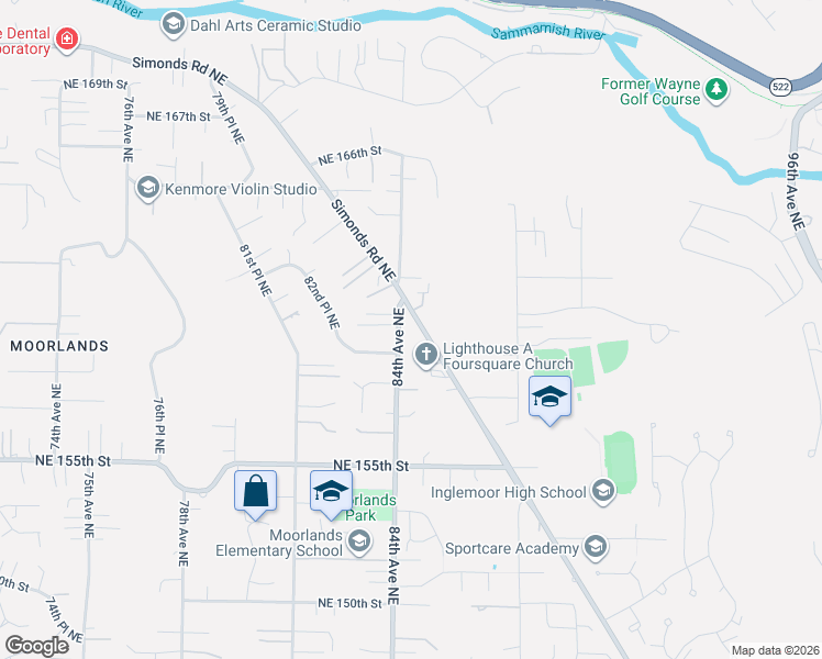 map of restaurants, bars, coffee shops, grocery stores, and more near 15922 84th Avenue Northeast in Kenmore
