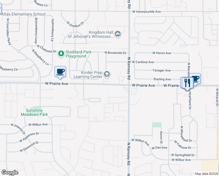 map of restaurants, bars, coffee shops, grocery stores, and more near 1820 West Prairie Avenue in Coeur d'Alene