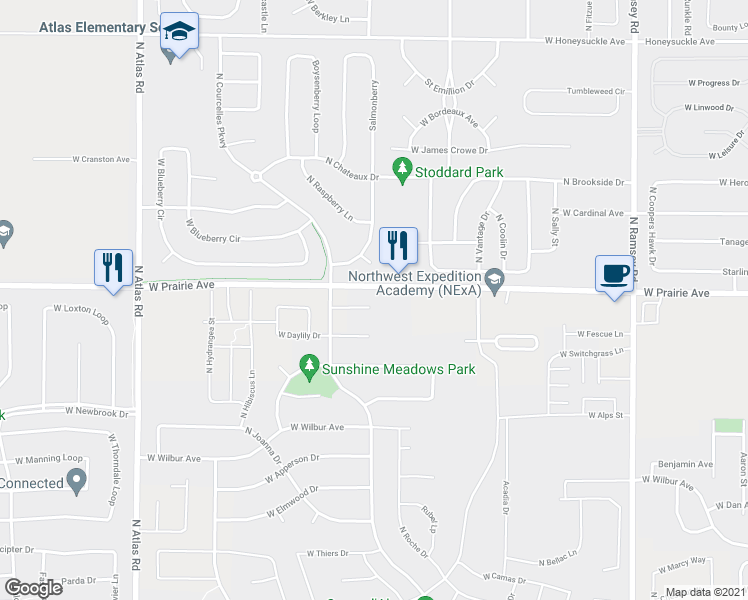 map of restaurants, bars, coffee shops, grocery stores, and more near 2441 West Pocono Court in Coeur d'Alene