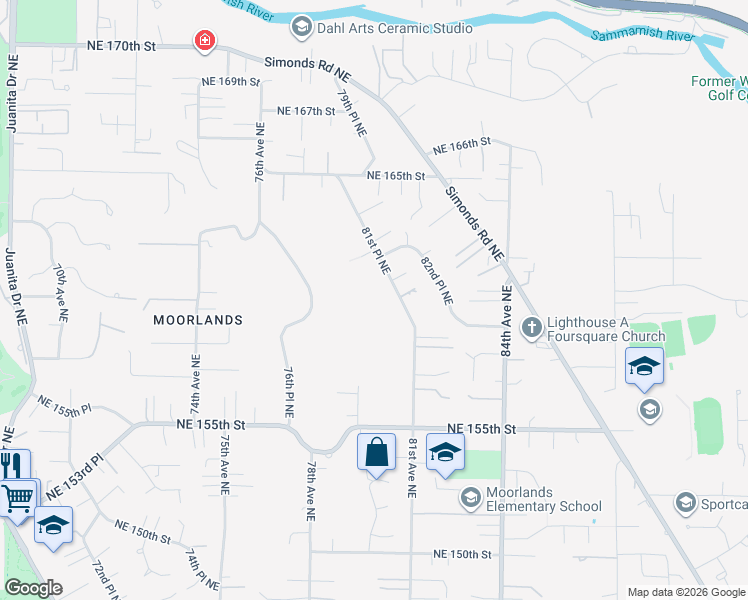 map of restaurants, bars, coffee shops, grocery stores, and more near 16115 81st Place Northeast in Kenmore