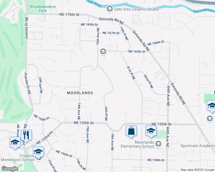 map of restaurants, bars, coffee shops, grocery stores, and more near 16021 76th Place Northeast in Kenmore