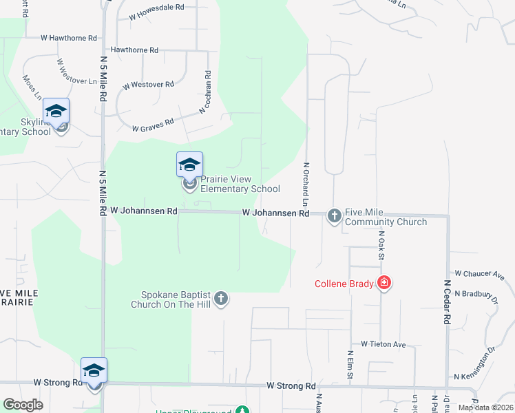 map of restaurants, bars, coffee shops, grocery stores, and more near 2208 West Johannsen Road in Spokane