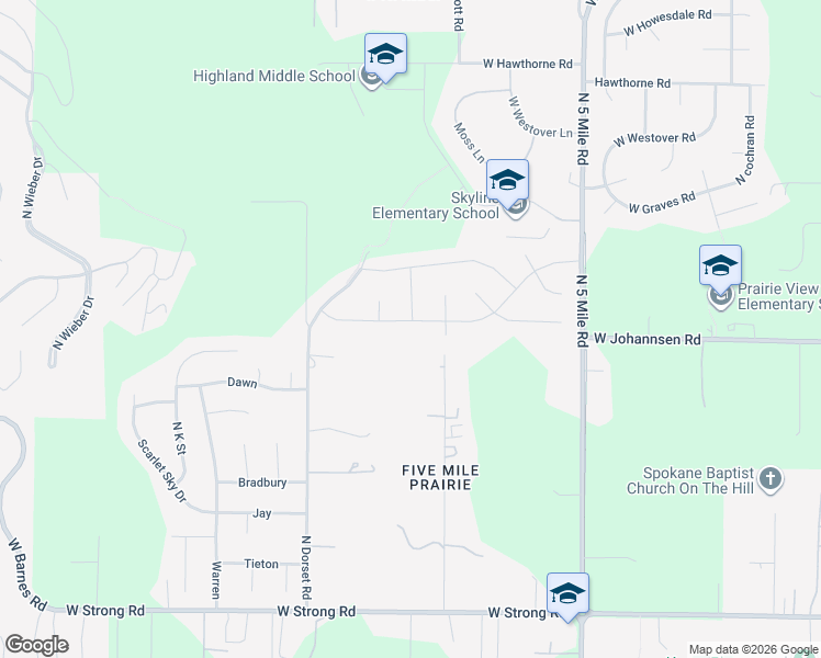 map of restaurants, bars, coffee shops, grocery stores, and more near 9601 Gabriel Street in Spokane