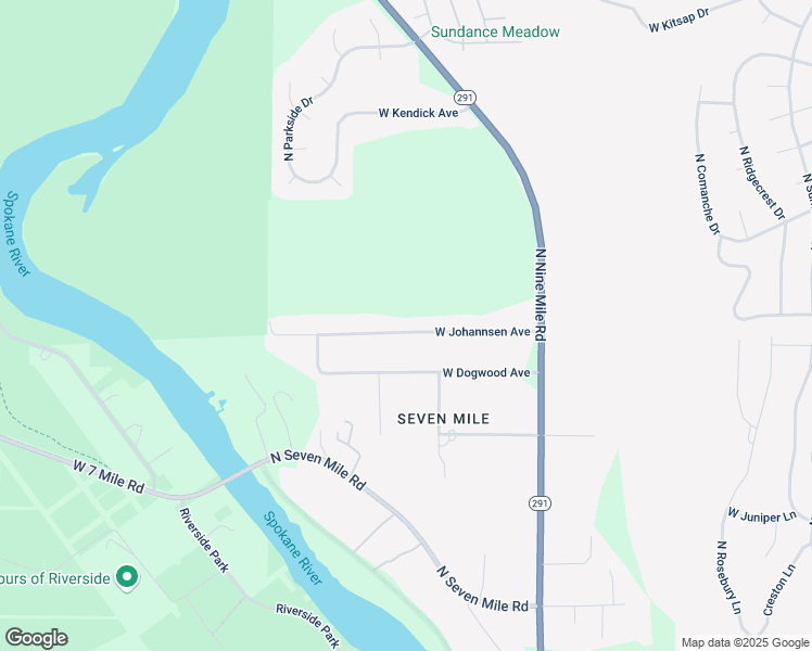 map of restaurants, bars, coffee shops, grocery stores, and more near 7202 West Johannsen Avenue in Nine Mile Falls