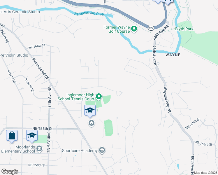 map of restaurants, bars, coffee shops, grocery stores, and more near 9038 Northeast 160th Place in Kenmore