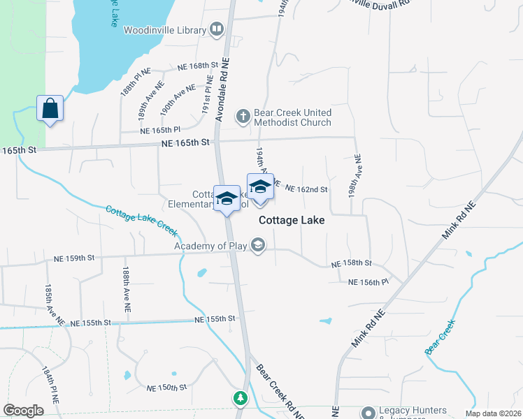 map of restaurants, bars, coffee shops, grocery stores, and more near 15940 Avondale Road Northeast in Woodinville