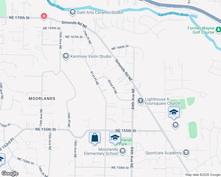 map of restaurants, bars, coffee shops, grocery stores, and more near 15947 82nd Place Northeast in Kenmore
