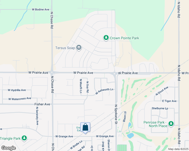 map of restaurants, bars, coffee shops, grocery stores, and more near 3961 North Slazenger Lane in Post Falls