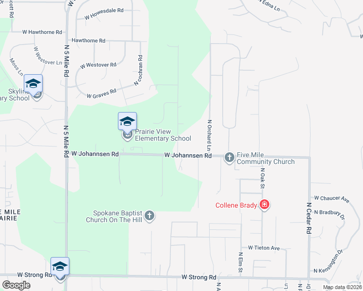 map of restaurants, bars, coffee shops, grocery stores, and more near 2208 West Johannsen Road in Spokane