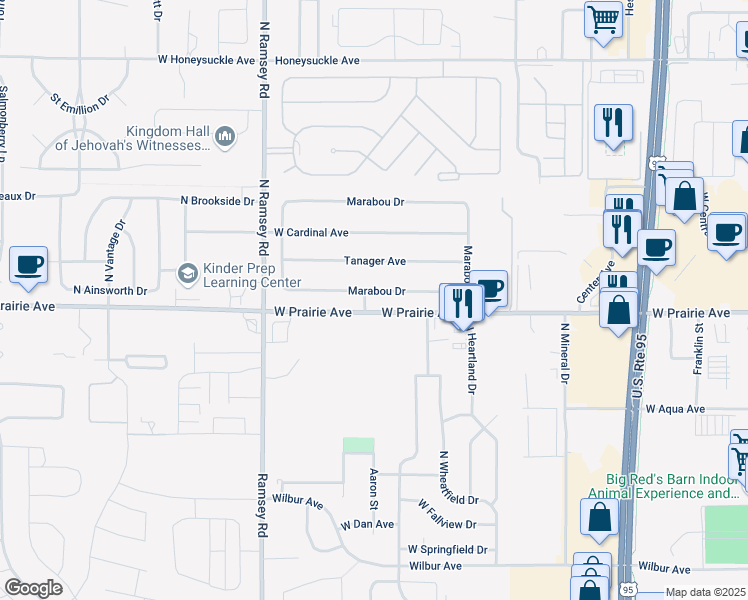 map of restaurants, bars, coffee shops, grocery stores, and more near 1254 Starling Avenue in Hayden