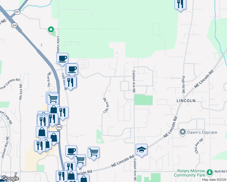 map of restaurants, bars, coffee shops, grocery stores, and more near 1388 Amber Court Northeast in Poulsbo